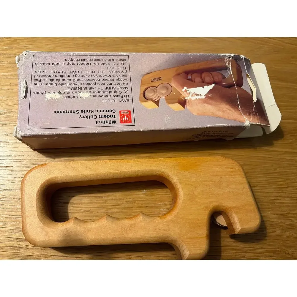 Wusthof Trident Cutlery Cermaic Knife Sharpener. Wood Handle Crate Barrel